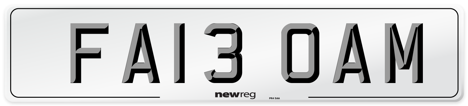 FA13 OAM Number Plate from New Reg